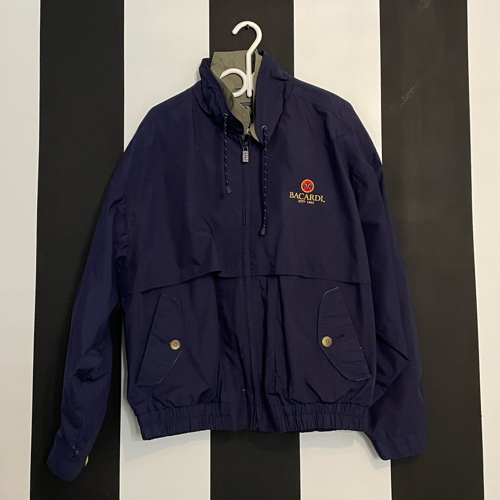 Vintage Embroidered Bacardi Blue Bomber Jacket